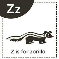 Aprendendo Inglês alfabeto para crianças. carta z. fofa desenho animado Zorila. vetor
