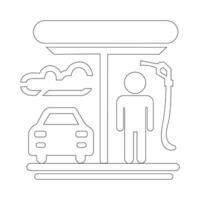 vetor linha ícone do uma pequeno carro e uma homem às uma gasolina estação