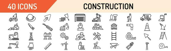 construção editável acidente vascular encefálico esboço fino linha rede ícone definir. esboço ícones coleção. simples vetor ilustração