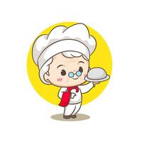 desenho de chef de avó bonito. vovó cozinhando arte vetorial de logotipo. conceito de ícone de comida de pessoas. restaurante e logotipo de culinária caseira vetor