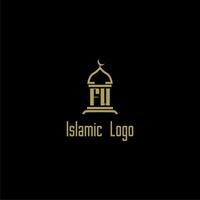 fw inicial monograma para islâmico logotipo com mesquita ícone Projeto vetor
