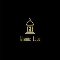gw inicial monograma para islâmico logotipo com mesquita ícone Projeto vetor
