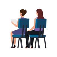 costas mulheres de negócios sentadas em uma cadeira isolada ícone vetor