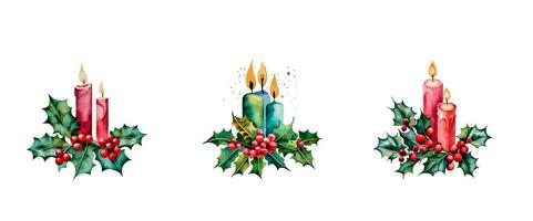 elemento para Projeto e Natal composição. vetor feriados ilustração do vermelho vela com azevinho baga brunches.