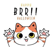 gato engraçado fofo brincalhão jogo fantasma brr desenhos animados de fantasia de halloween feliz vetor