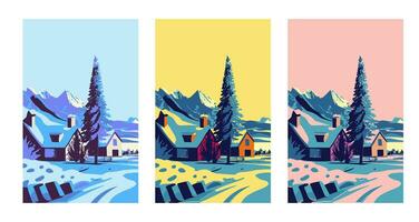 vetor ilustração. conjunto do plano inverno paisagens. desenhos para poster, fundo ou cartão.