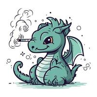 ilustração do uma fofa Dragão fumar uma cigarro. vetor ilustração.