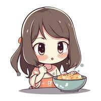 ilustração do uma fofa menina comendo uma tigela do cereais vetor