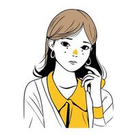 retrato do uma jovem lindo mulher dentro uma amarelo jaqueta. vetor ilustração