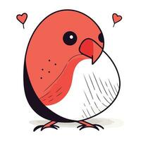 fofa desenho animado pássaro com coração dentro Está bico. vetor ilustração