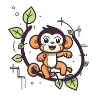 fofa macaco sentado em a ramo. vetor ilustração dentro desenho animado estilo.