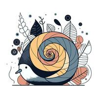 pinguim e Caracol em floral fundo. mão desenhado vetor ilustração.