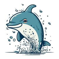 fofa golfinho pulando Fora do a água. vetor ilustração dentro desenho animado estilo.