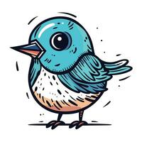 mão desenhado vetor ilustração do fofa desenho animado azul pássaro. isolado em branco fundo.
