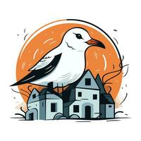 vetor ilustração do uma gaivota dentro frente do uma casa.