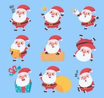 santa noel. gordo homem com uma branco barba. vestem uma vermelho traje dentro vários poses. para dar presentes em Natal dia vetor