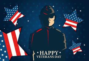 comemoração do dia dos veteranos com militares e estrelas vetor