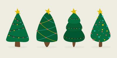 coleção do mão desenhado plano Natal árvores vetor ilustração.