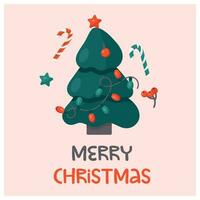 alegre Natal cumprimento cartão com Natal árvore vetor