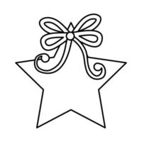decoração estrela de Natal com ícone de estilo de linha de fita de arco vetor