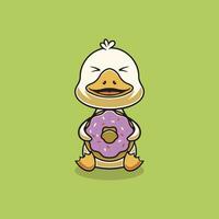 fofa Pato com grande rosquinha desenho animado ilustração vetor