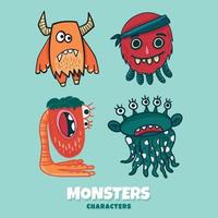 personagens de monstros fofos em estilo doodle vetor