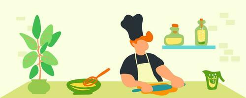 chefe de cozinha rolando Fora massa, saudável comendo conceito, vetor ilustração