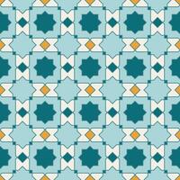 árabe geométrico mosaico imprimível desatado padronizar com abstrato marroquino impressão dentro azul e laranja cores. Ramadã kareem tradicional islâmico arte ilustração fundo vetor