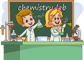 vetor ilustração do uma química lição com uma fofa alunos dentro uma laboratório.