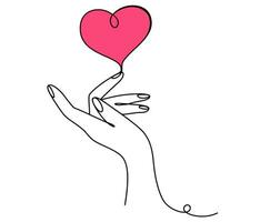 1 contínuo linha desenhando do mãos segurando coração. conceito do amor relação símbolo dentro simples linear estilo. voluntário organização. editável AVC. rabisco vetor ilustração