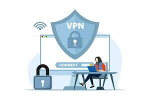 virtual privado rede conceito. pessoas usar vpn tecnologia sistema para proteger seus pessoal dados em smartphones, vpn tecnologia sistema, navegador desbloquear sites, Internet conexão. vetor