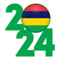 feliz Novo ano 2024 bandeira com Maurícia bandeira dentro. vetor ilustração.