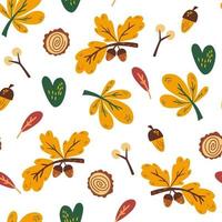 outono padrão sem emenda. bolotas, folhas, galhos e frutos silvestres. vetor