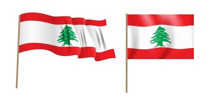 Bandeira de ondulação de república libanesa naturalista colorida. vetor