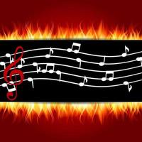 notas musicais clássicas com clave de sol no fundo do fogo vetor