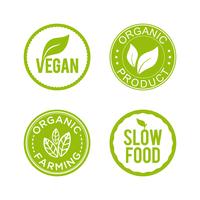 Conjunto de ícones de comida saudável. Vegan, produto orgânico, agricultura biológica e ícones de comida lenta. vetor