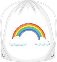uma bolsa de cordão branca com padrão de arco-íris vetor