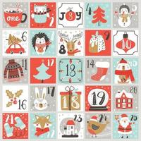 calendário do advento do Natal com elementos desenhados à mão. vetor