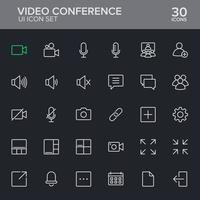 uma coleção de ícones de linhas finas de um software de videoconferência. vetor