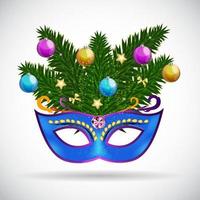 Feliz natal e festa de ano novo com máscara de baile de máscaras de carnaval vetor