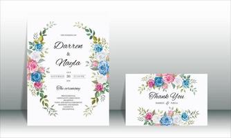 cartão de convite de casamento elegante com lindos ornamentos florais vetor