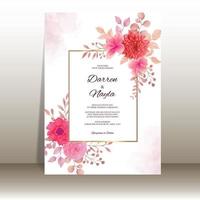 elegante convite de casamento com flores em aquarela vetor