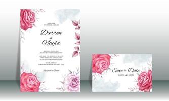 lindo cartão de convite de casamento com flores em aquarela vetor