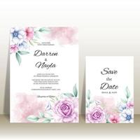 cartão de convite de casamento floral em aquarela elegante e luxuoso vetor