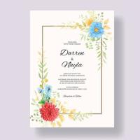 lindo modelo de cartão de convite de casamento em aquarela floral
