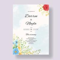 lindo modelo de cartão de convite de casamento em aquarela floral