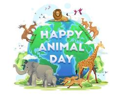 feliz dia mundial dos animais, ilustração vetorial de animais do planeta vetor