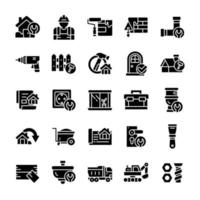 conjunto de ícones de renovação em casa com estilo glifo. vetor
