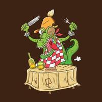 personagem de crocodilo comendo ilustração de comida vetor