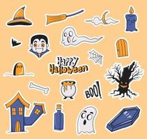 coleção colorida de adesivos de halloween desenhados à mão vetor